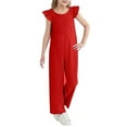 thumbnail image 5 of lcziwo Girls Wide Leg Loose Jumpsuit Kids Casual Cap Sleeve Round Neck Long Romper Summer Onesie Pants with Pockets Red Camisas Para Hombres, 5 of 9