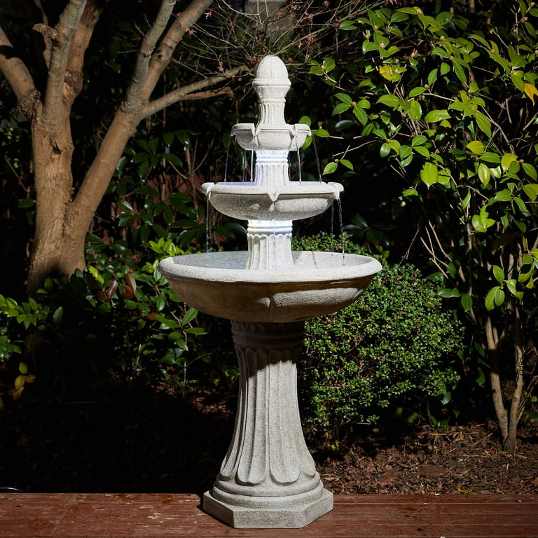 Glitzhome 3-Tier Floor Water Fountain 45.25 Ceramic Outdoor Cascading with  Pump and LED Light, Sand Beige 