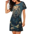 thumbnail image 2 of Naloa Starry Sky Meditating Lion Print Women Nightgowns,Womens Loungewear,Short Sleeve Sleepwear,Comfy Ladies Nightdress, 2 of 6