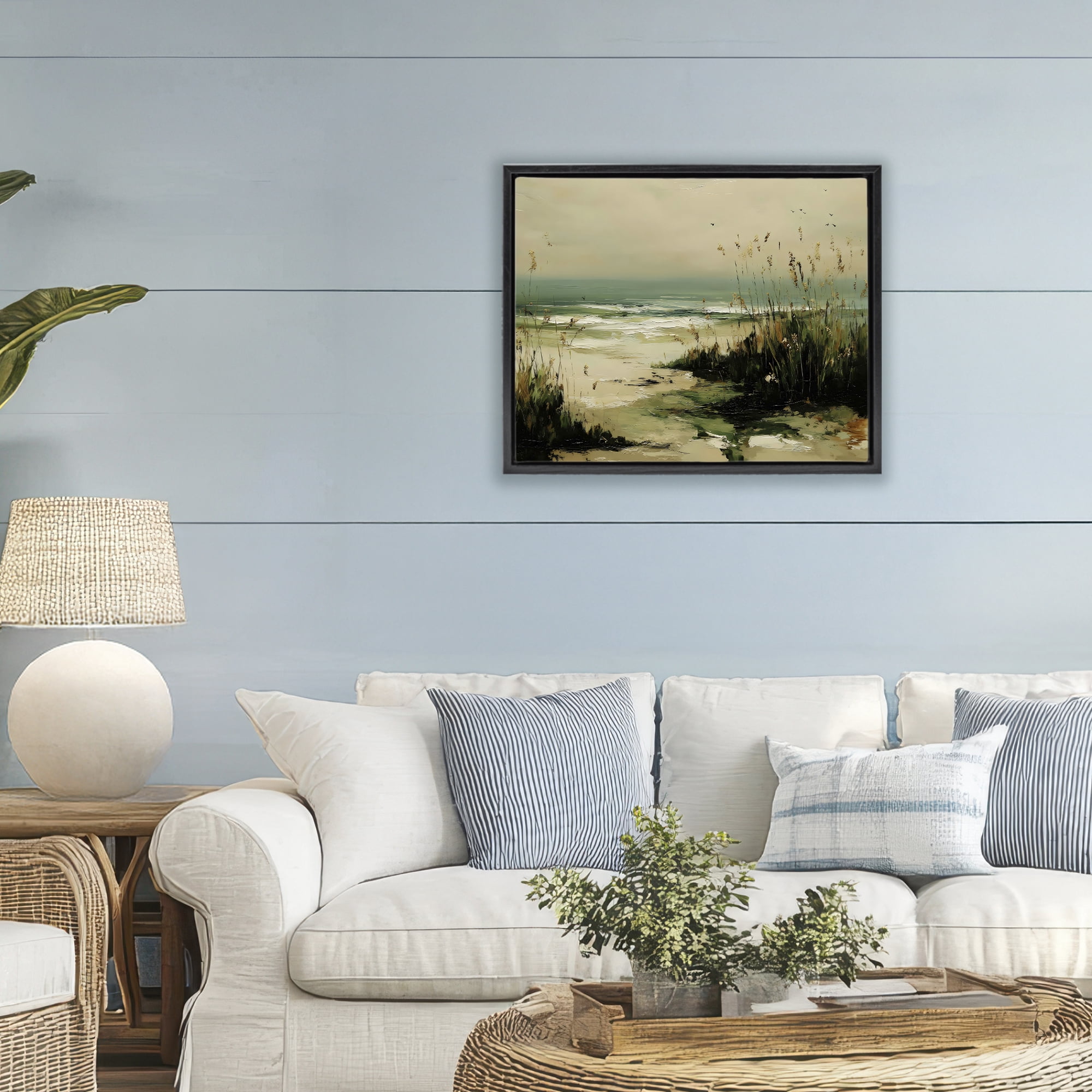 Stupell Industries Sea Oats on the Beach Black Framed Floater Canvas Wall Art, design by Franklyn Gregory
