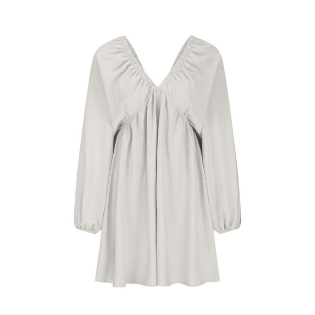 Gspmoly Robe pour Femmes, Robe à Col en V pour Femmes à Manches Longues Longueur Genou, Robe Aguichant Rétro Ample, Robes d'Été pour Femmes jusqu'à 60 % de Rabais
