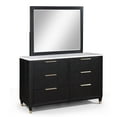 thumbnail image 3 of Black Finish Beige Upholstery Wooden Queen Size Panel Bed Bedroom Furniture 4pc Set, 3 of 9