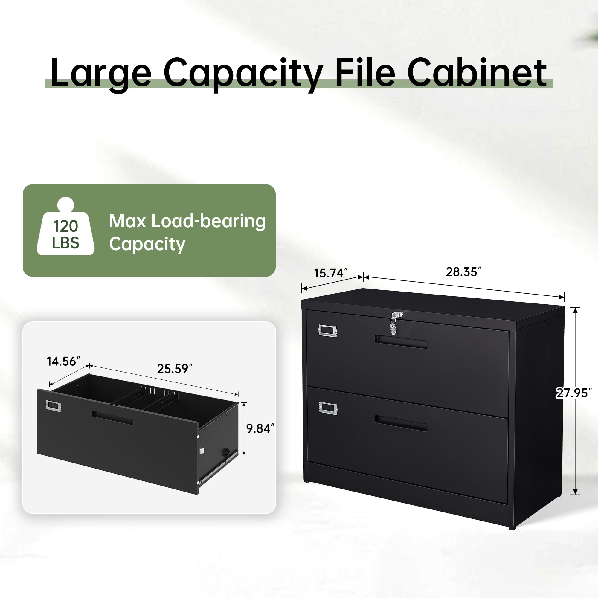 STANI 2 Drawers Lateral File Cabinet Metal Filing Cabinet with Lock Office Home Steel Lateral File Cabinet for A4 Legal/Letter Size, Assembly Required