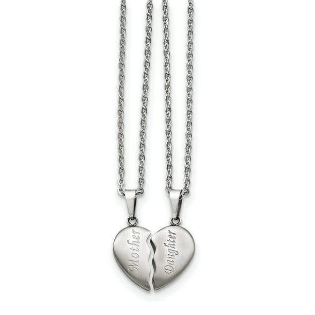 Stainless Steel Brushed 1 2 Heart Mother Daughter Necklace Set Walmart