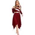 thumbnail image 2 of Aislor Women's Praise Dance Dress Lyrical Dancewear Metallic Patchwork Irregular Hem Long Sleeves Color Block Asymmetrical OverlayChurch Worship Dancewear Burgundy L, 2 of 6