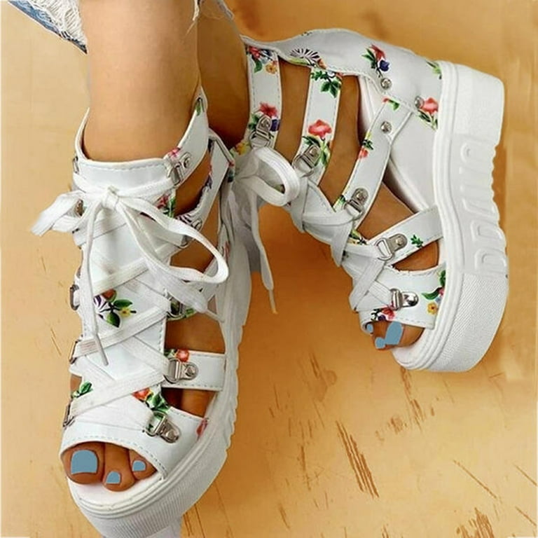 Mostsola Womens Caged Gothic Platform Sandals High Wedge Heels