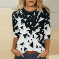 thumbnail image 2 of Pompotops T-shirt de Mode pour Femmes, Blouse Mi-Longue à Manches 3/4, Col Rond, Hauts Décontractés en Liquidation, 2 of 5