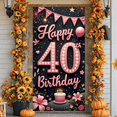 thumbnail image 5 of Pink Theme Happy 40th Birthday Banner Glitter Design 40th Birthday Display Floral Decor Balloon Birthday Celebration Backdrop for 40th Birthday Party Women's Birthday Indoor Celebration, 5 of 9