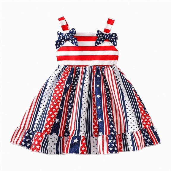 CAUYDY Baby Girl Dresses Toddler Girls 4th of July Straps Dress American Flag Stars Striped Sundress Independence Day Outfits 6 12 18 Months 2T 3T 4T (Sizes 18-24 Months,Red)