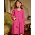 thumbnail image 4 of Oudiya Girls Button Down Dresses Midi Long Sleeve A-line Casual Dress with Pockets, 4-14Y, 4 of 8