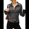 thumbnail image 1 of Camisas de Mujer con Botones, Larga A Rayas, Cuello, Blusas Informales de Trabajo, Conjuntos Modernos Gris L, 1 of 9