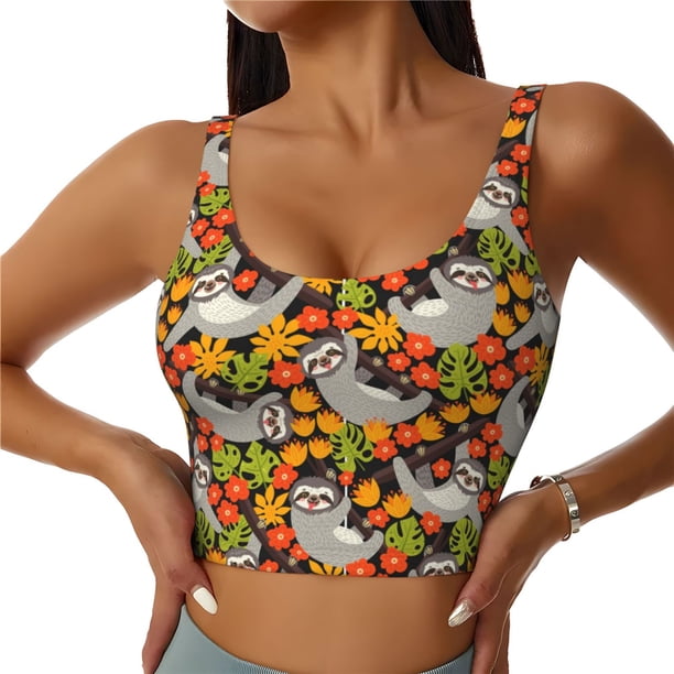 Balery Sloth on the Branch Sujetadores deportivos con espalda cruzada para mujer, acolchados, sin costuras, de alto impacto, ideales para yoga, gimnasio, entrenamiento y fitness.-XX-Large