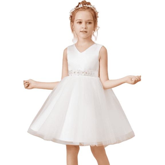 Knee Length Flower Girl Dresses V Neck Tulle Layers Birthday Party Dress Lace Princess Pageant Dress for Girls ( 2 -3Years）