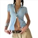 thumbnail image 1 of Blusa de Corta Y2K para Mujer, con Botones y Rayas, Cuello en V, Estilo Vintage, Ajustada, para Salir Azul L, 1 of 10