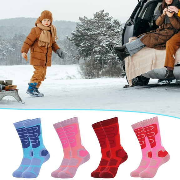 1 Pair Thermal Socks Sweat-absorbing High Elastic Anti-pilling Non-Slip Cuff Antifriction Keep Warm Comfortable Soft Thick Kids Boot Ski Socks for Winter