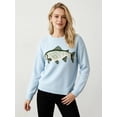 thumbnail image 5 of Women's Fish Graphic Crew Neck Loose Long Sleeve Pullover Knit Sweater Blue XL, 5 of 9