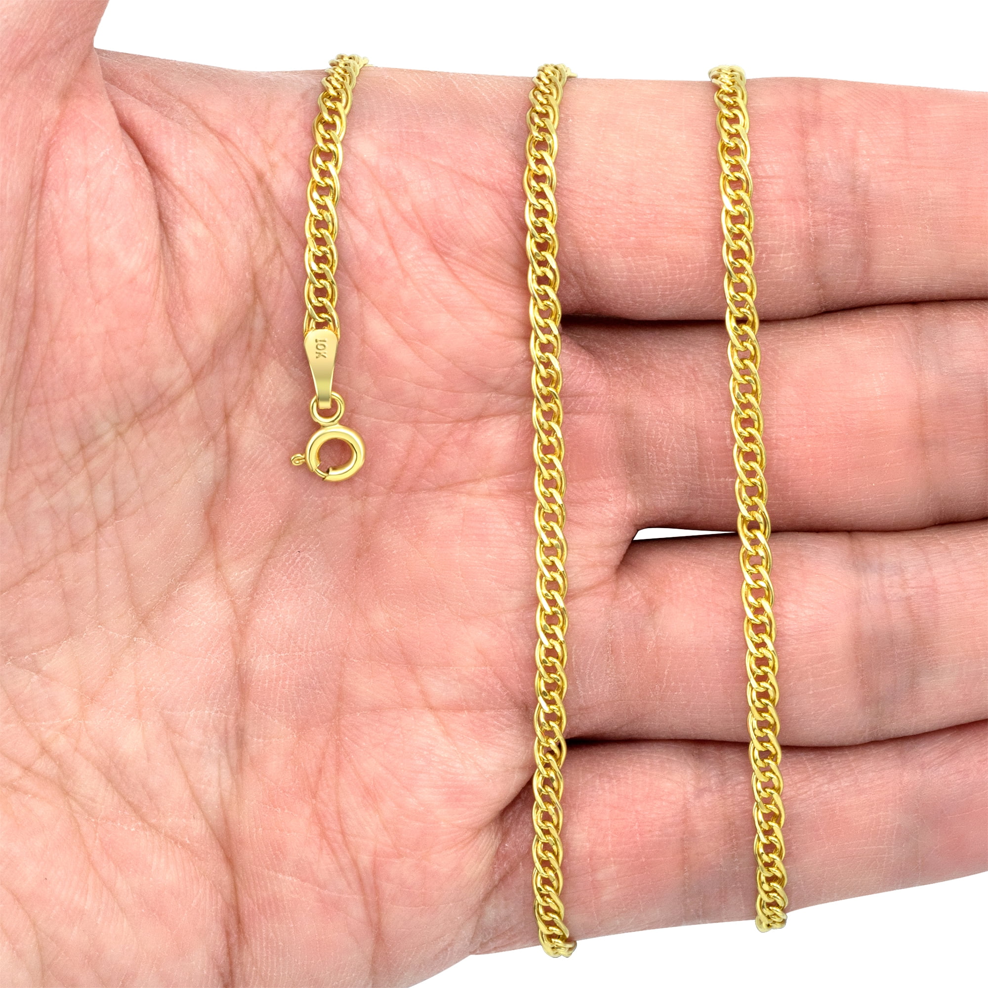 Nuragold 10k Real Yellow Gold Double Cuban Link 3mm Curb Chain Necklace (16"-24") Italian Jewelry for Men & Women