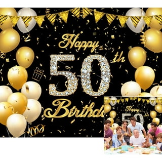 AOWEE 50 Birthday Decorations Gold Black, 50 Years Birthday Man Woman 50  Years Happy Birthday Party Decoration Fabric Poster Photo Background Birthday  Party 