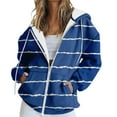 thumbnail image 3 of Women's Black White Striped Zip Hoodie, Lightweight Casual Hooded Sweatshirt with Pockets, Fall Fashion Streetwear for Daily Outings, Vacation, and Club Wear Blue XXXL, 3 of 8