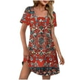 thumbnail image 2 of Weiqiqre Athletic Dress for Women Casual A-Line Dresses with Pockets Summer Floral Tshirt Dress Short Sleeve Mini Dress Flowy Sundresses, 2 of 7