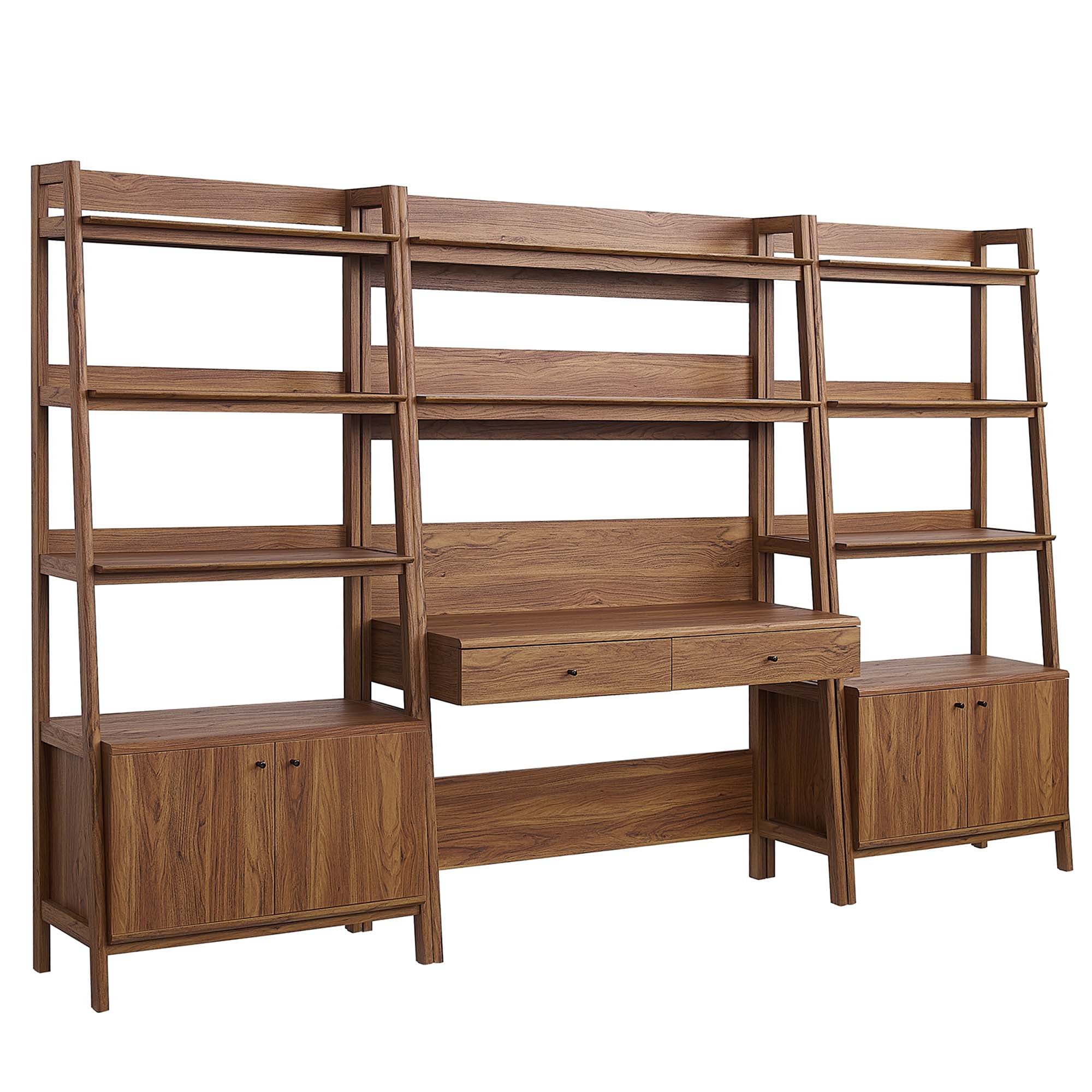 Modway Bixby 3-Piece Wood Office Desk and Bookshelf in Walnut