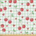 thumbnail image 2 of Ambesonne Cherry Fabric by the Yard Upholstery, Summer Fruit and Hearts, 1 Yard, Coral Green, 2 of 5