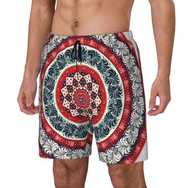 Fotbe Round Design Traje de Baño para Hombre – Shorts de Natación de Secado Rápido con Forro y Bolsillos-XX-Large