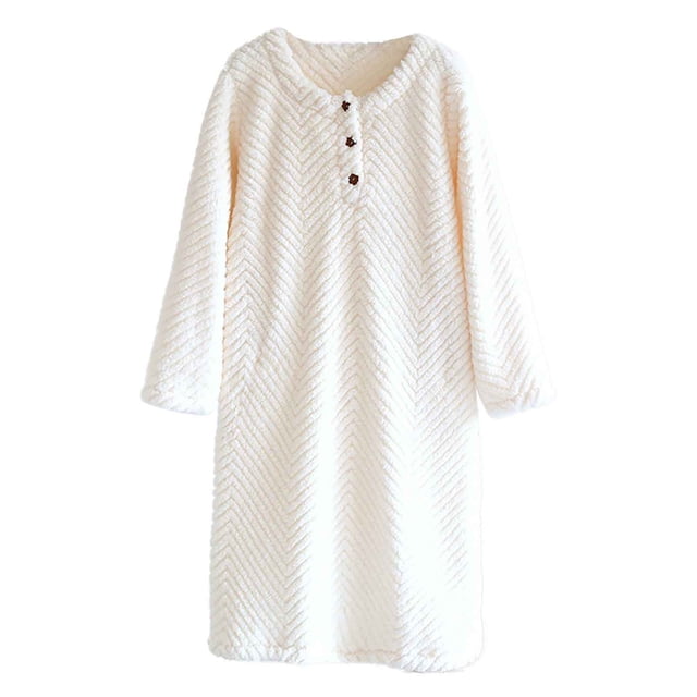 WRKEKC Womens Robe Plush Solid Color Crew Neck Button Long Sleeve Loungewear Sleep Robe with Soft Fabric for Daily Wear