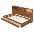 thumbnail image 6 of Harper & Bright Designs Twin Size Daybed with 3 Storage Drawers and a Set of Sockets and USB Ports, Wooden Bedframe with Upper Soft Board for Bedroom Guestroom, Brown, 6 of 12
