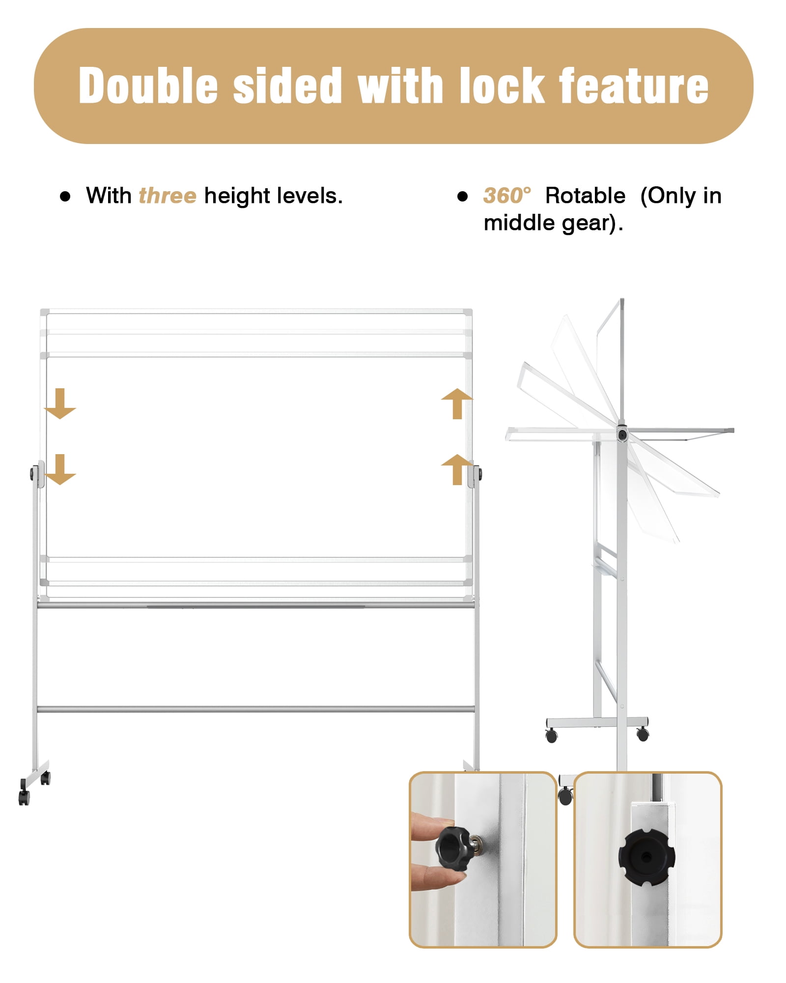 TOWON Double-Sided Mobile Whiteboard - 72"x40" Extra Large Height Adjustable Magnetic Dry Erase Board on Wheels, 360° Rolling Office White Board Pizarra - Sliver