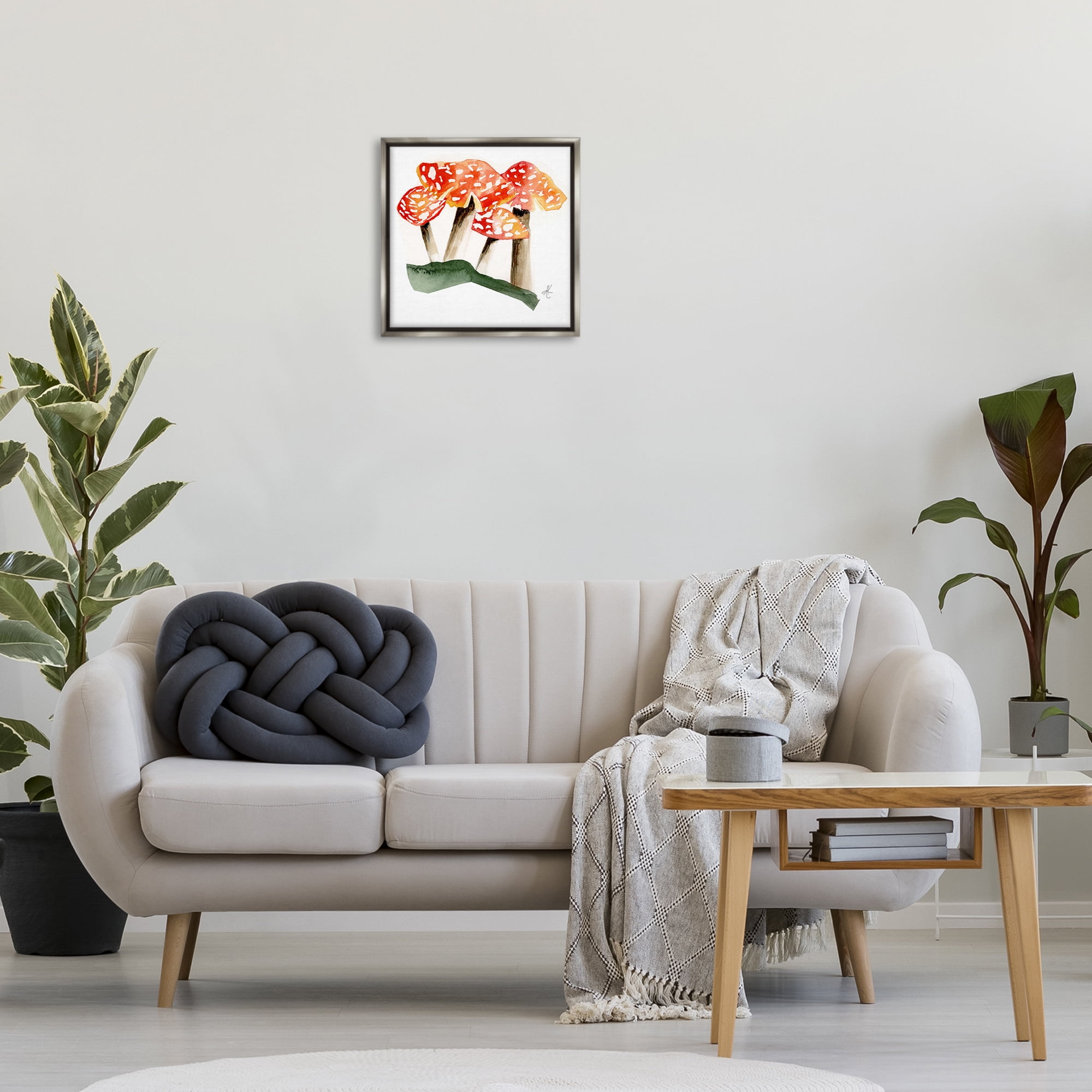 Stupell Industries Dotted Red Mushrooms Plants & Flowers Painting Gray Floater Framed Canvas Art Print Wall Art, 18 x 18