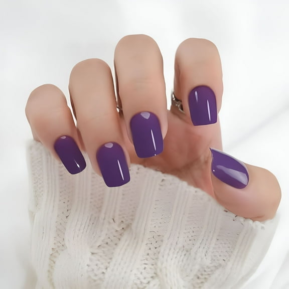 RAGUPEL Press On Nails Purple Short - Acrylic Fake Nails with Glue | Glossy Purple Nails Kit, Square & Natural | Gel UV Finish Artificial False Nails - Real Finger Nail Art for Women