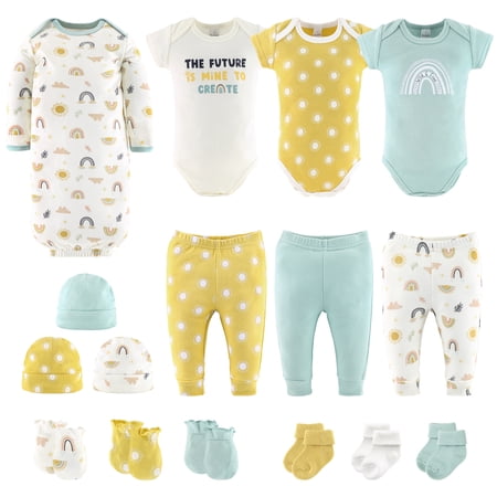 The Peanutshell Newborn Layette Gift Set for Baby Boys or Baby Girls, Sunny Side Up, 16 Essential Pieces, 0-3 Months
