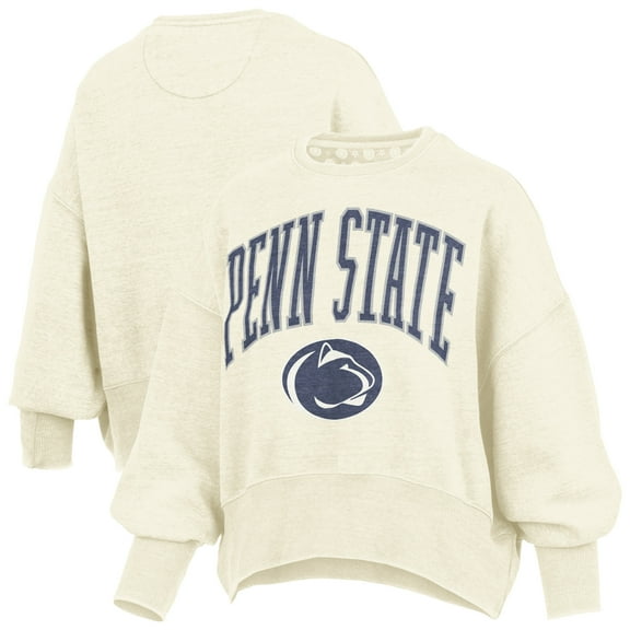 Women's Pressbox Natural Penn State Nittany Lions Oversized Waist-Length Crewneck Sweatshirt