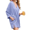thumbnail image 3 of Half Sleeve Patchwork Women Loose V-Neck Mini Dress, 3 of 4