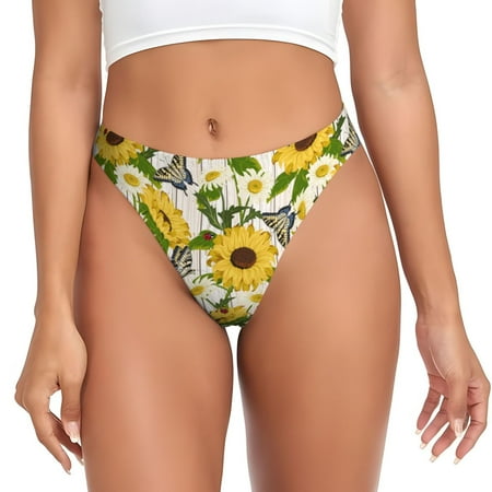 Adobk Sunflowers And Butterflies Print Seamless Women Underwear Thongs No Show Ladies Thong No Line Breathable Comfortable Panties Undies for Women-X-Small