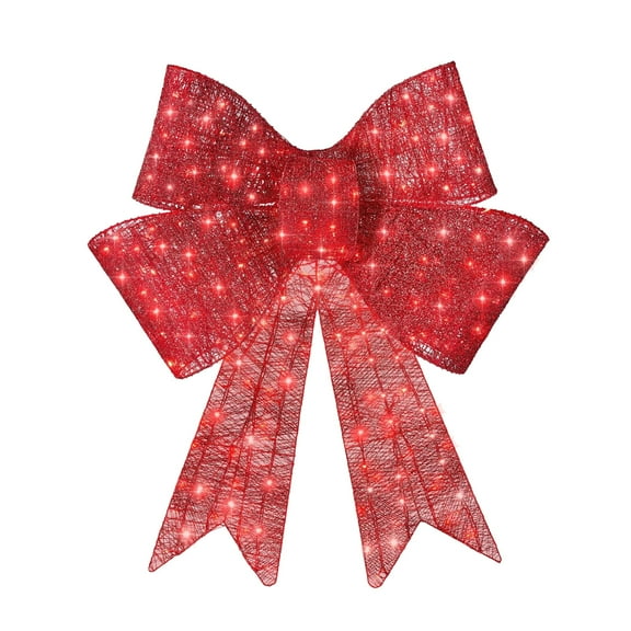 Selrti LED Christmas Bow Decoration Outdoor Holiday Yard Decor with Red Lights Timer-controlled Holiday Bow Lights