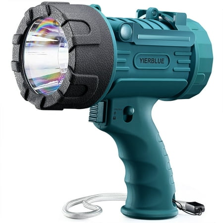 

YIERBLUE Rechargeable Spotlight Flashlight IP67 Waterproof with 6000 Lumen LED 24 Hours Long Running Spot Light Impact Resistant Handheld Spotlight with Foldable Stand and Detachable Red Lens