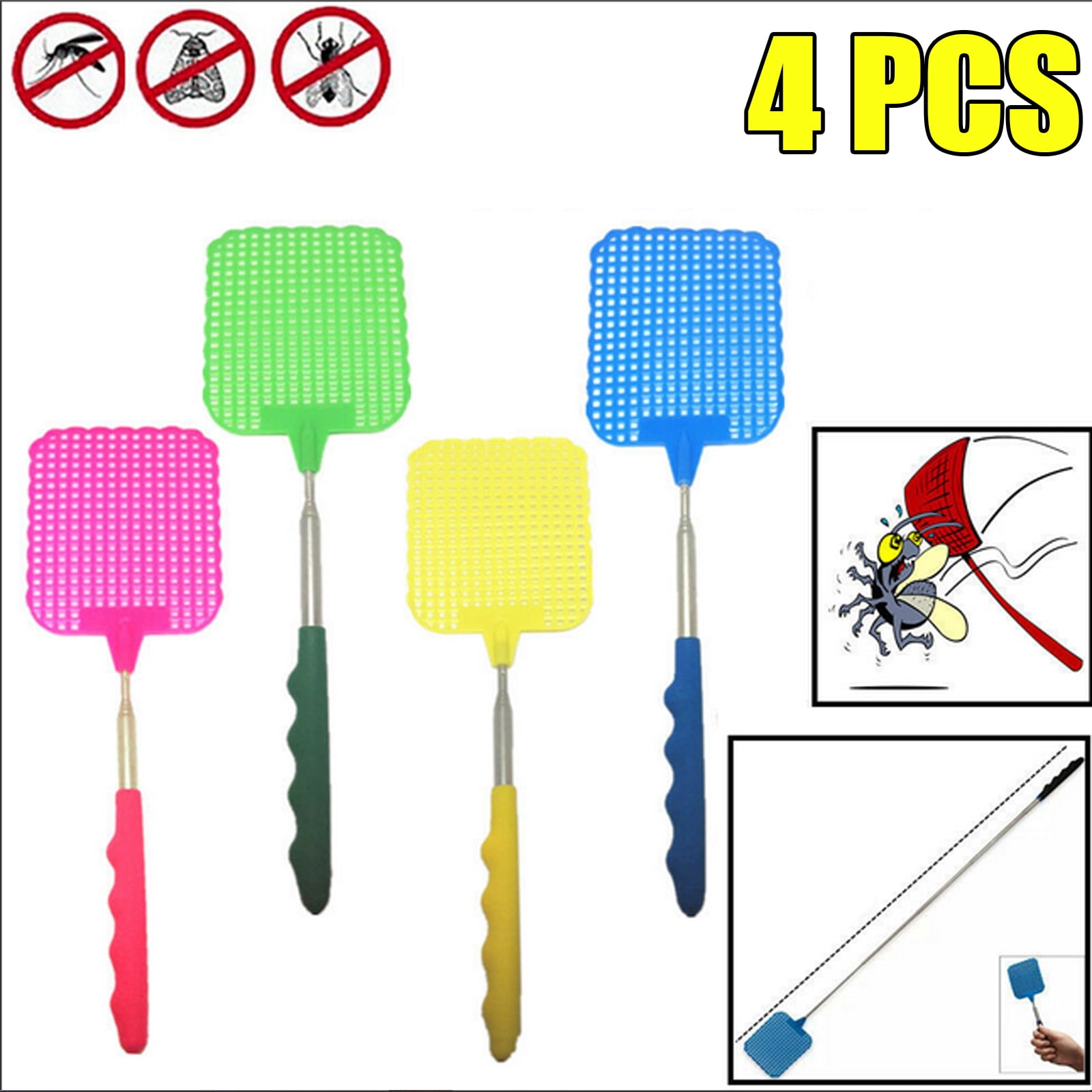 Sivio Fly Swatter,4 Pack Plastic Heavy Duty Manual Fly Killer, Long
