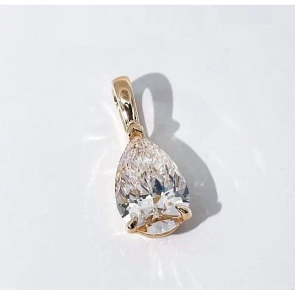 2.30Ct Lab Created Diamond Solitaire Wedding Pendant Pear 14K Yellow Gold Plated