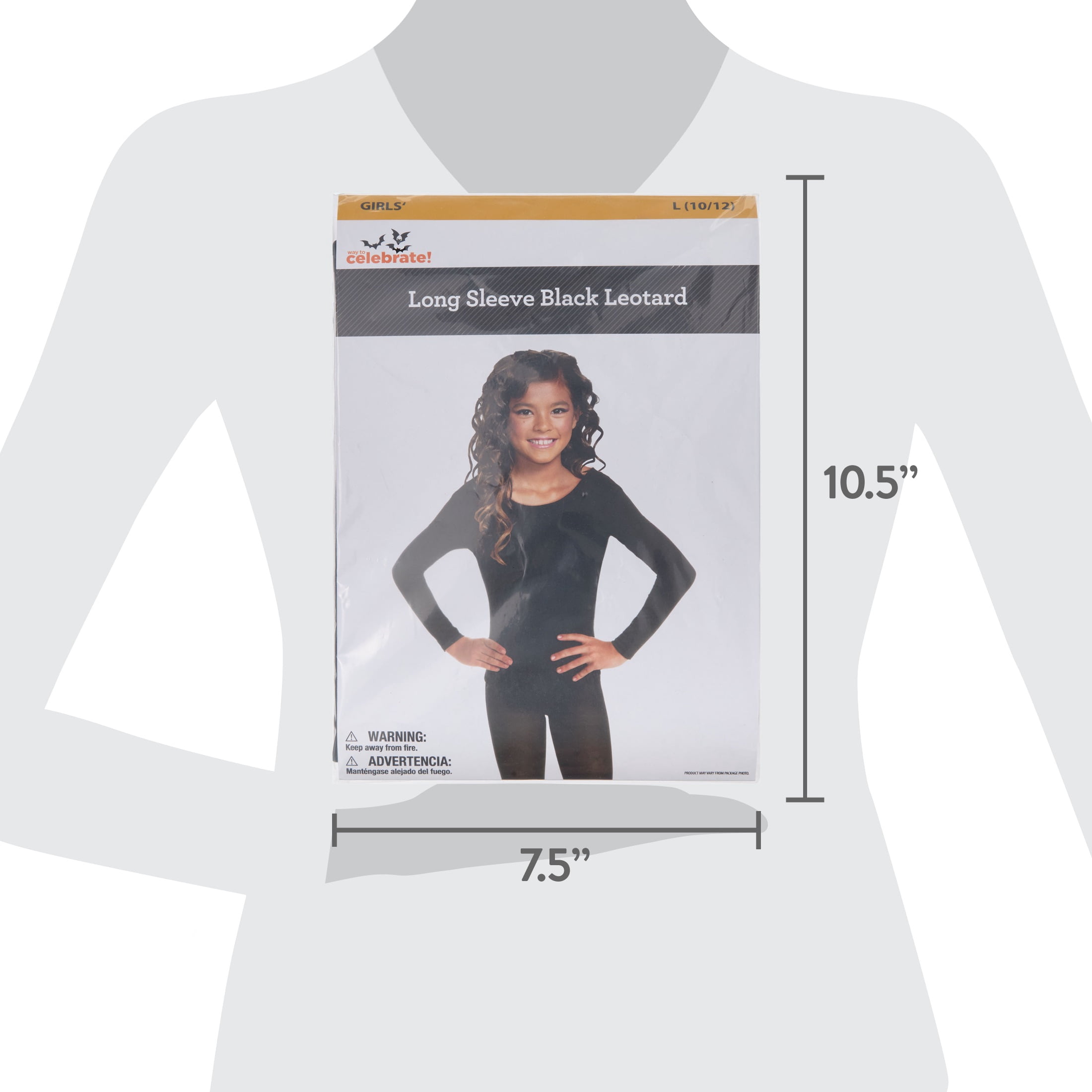 Long Sleeve Leotard Costume Accessory for Children, Black, L (10/12), Halloween by Way To Celebrate