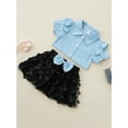 thumbnail image 3 of Franhais Kid Girl Outfits Set, Lapel Ruffle Trim Short Sleeve Buttons Shirts Tops with Bow Butterfly Decoration Mesh Skirt, 3 of 9