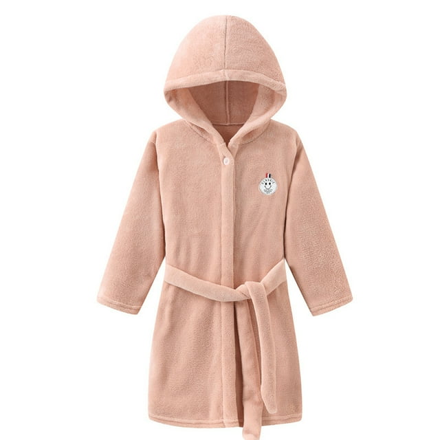 LYMAYTER Kids Girls Robe Bathrobe Soft Comfort Flannel Bathrobe Winter Solid Color Cardigan Bathrobe for Toddler 2-11Y