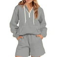 thumbnail image 2 of WILLBEST Shorts for Women Women's Fashion Casual Solid Hooded Zipper Sports Shorts Long Sleeve Home Two Piece Sweater Set, 2 of 5