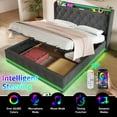 thumbnail image 3 of Queen Size Lift Up Storage Bed, Upholstered Platform Bed Frame with Storage Headboard, Charging Station & LED Lights, Hydraulic Storage, Wood Slats Support, No Box Spring Needed, Linen Gray, 3 of 9