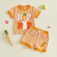 thumbnail image 2 of TrendOFT Cute Knit Easter Outfit Baby Girl Bunny Embroidered Stripe Tee And Shorts Two Piece Summer Outfits Set Orange 18-24 Months, 2 of 5