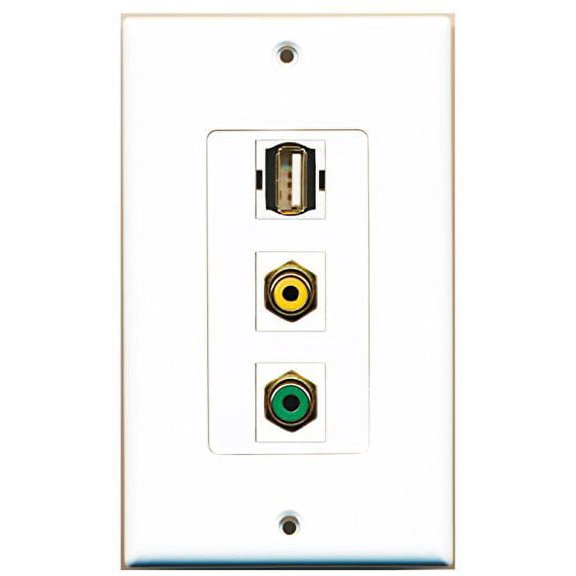 RiteAV - 1 Port RCA Yellow and 1 Port RCA Green and 1 Port USB A-A Decorative Wall Plate Decorative