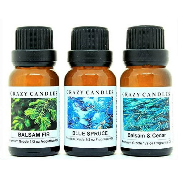 Crazy Candles Crazy Candles 3 Bottles Set 1 Balsam & Cedar, 1 Balsam Fir, 1 Blue Spruce 1/2 Fl Oz Each (15ml) Premium Grade Scented Fragrance Oils