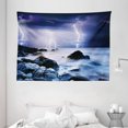 thumbnail image 1 of Nature Tapestry, Summer Storm Bolts Over The Rocks in Ocean Nightmare Theme Weather Nature Image, Wide Wall Hanging for Bedroom Living Room Dorm, 80" X 60", Purple and Blue, by Ambesonne, 1 of 1