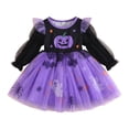 thumbnail image 4 of Vividxx Toddler Girl Halloween Dress Pumpkin Print Tulle Dress Long Sleeve Ruffle Mesh Tutu Dress Fall Party Outfit for Kids 18-24 Months, 4 of 9